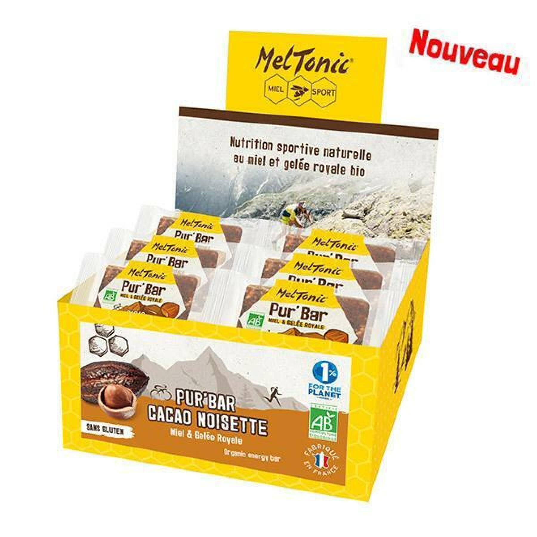 Caja de 12 barritas nutricionales ecológicas cacao avellana miel y jalea real Meltonic Pur 50 g